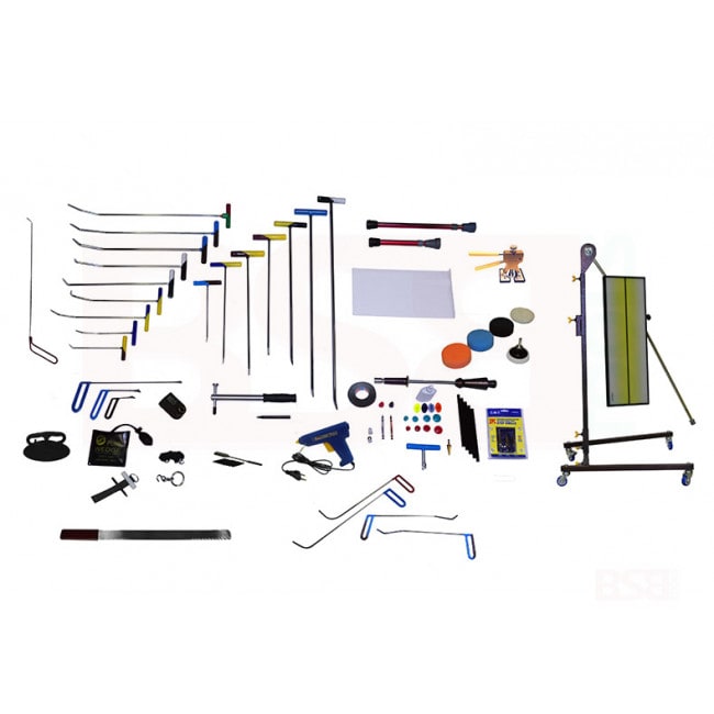 На фото набор инструментов для ремонта вмятин без покраски